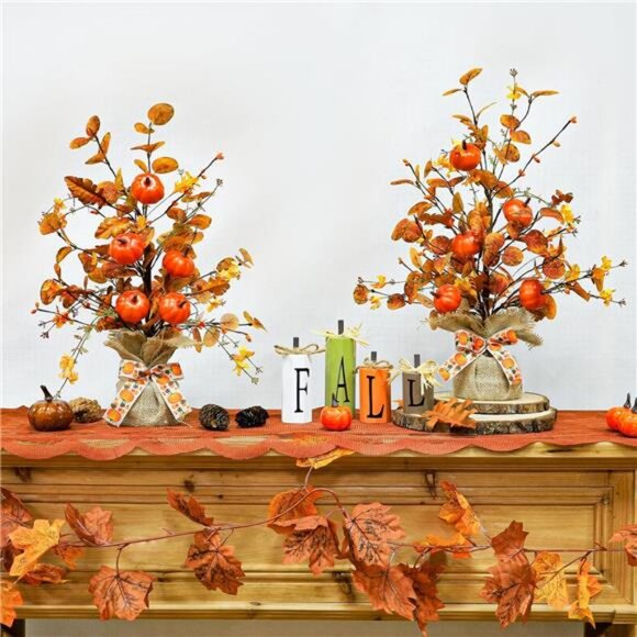2 Pack & Timer Lighted Fall Tree Tabletop Fall Decor 30 LED Battery Operated - Picture 2 of 7